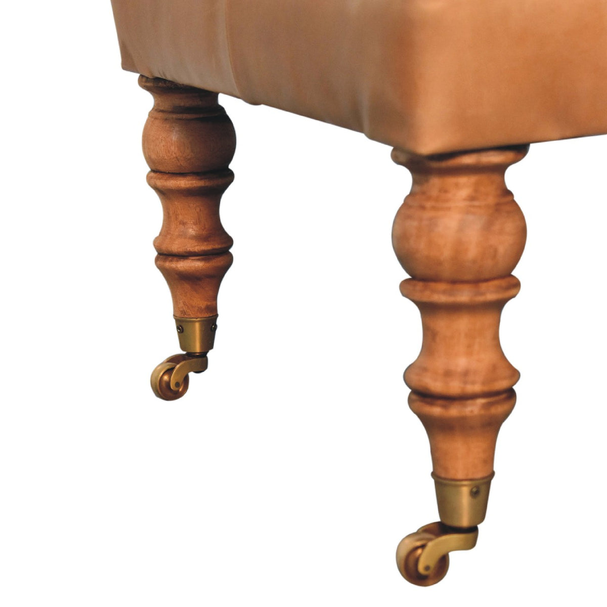 Pouf capitonné cuir de buffle en manguier massif – Noisette clair – vue 8