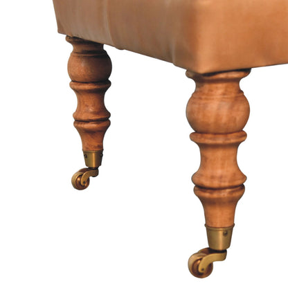 Pouf capitonné cuir de buffle en manguier massif – Noisette clair – vue 8