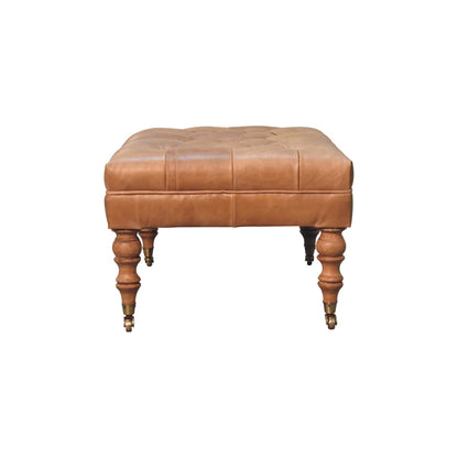 Pouf capitonné cuir de buffle en manguier massif – Noisette clair – vue 9