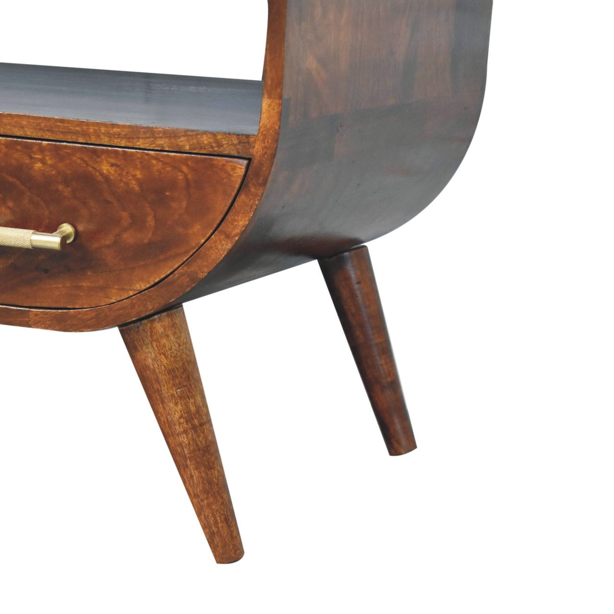 Table basse à étagère et touches dorées en manguier massif – Châtaigne – vue 8