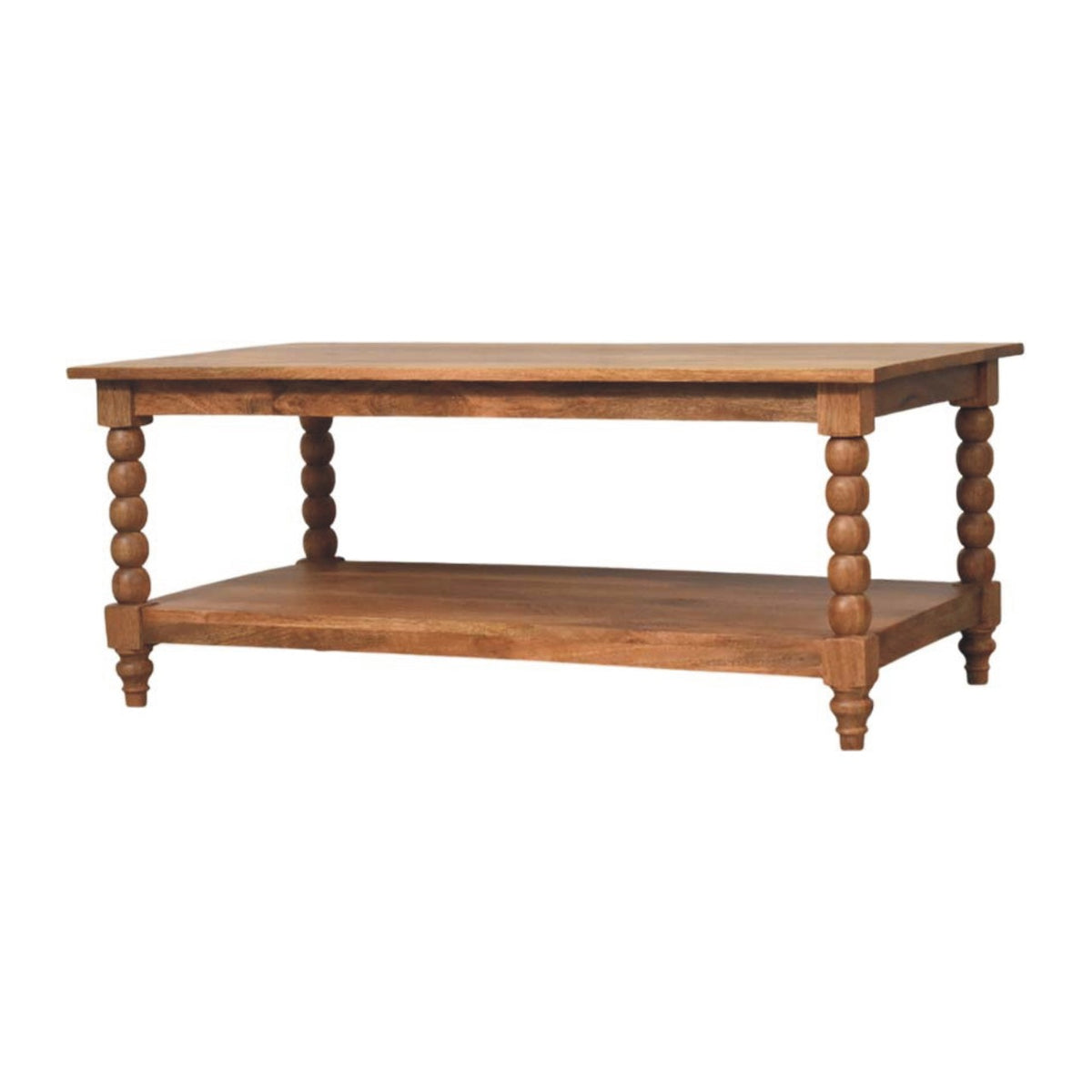 Table basse à pieds torsadés en manguier massif – Miel doré – vue 2