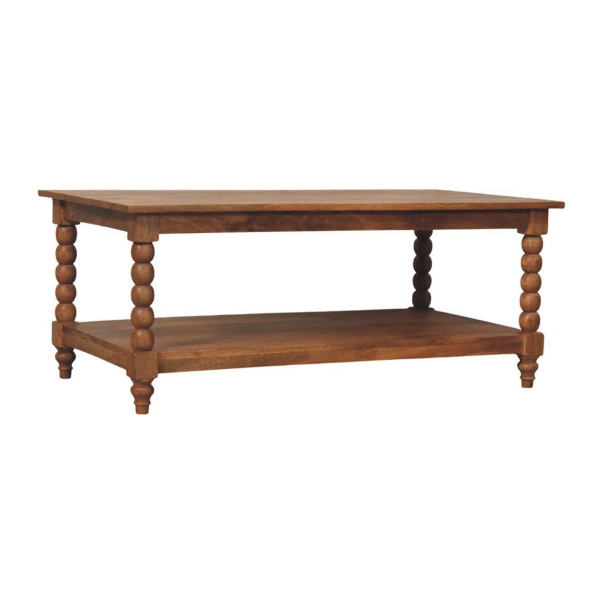 Table basse à pieds torsadés en manguier massif – Miel doré – vue 3