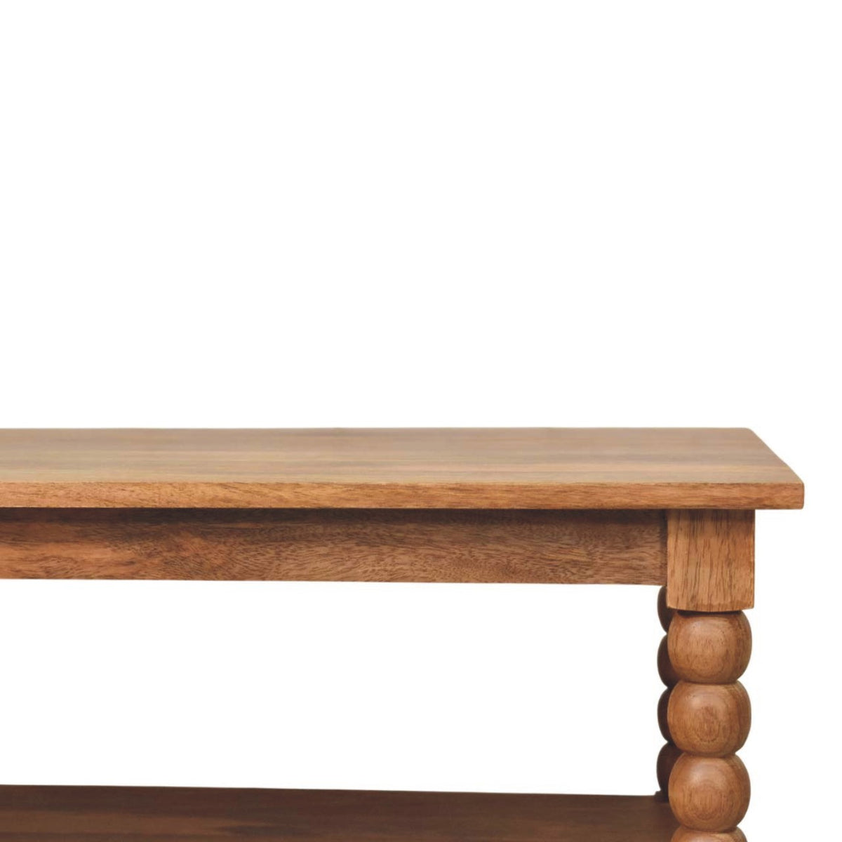 Table basse à pieds torsadés en manguier massif – Miel doré – vue 4
