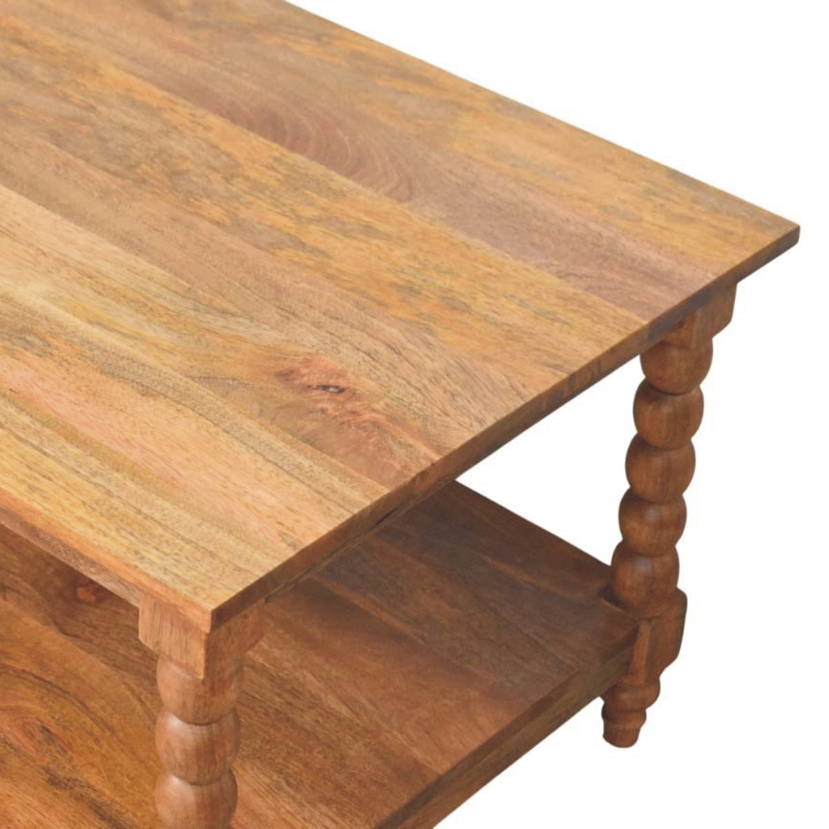 Table basse à pieds torsadés en manguier massif – Miel doré – vue 5