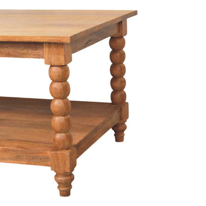 Table basse à pieds torsadés en manguier massif – Miel doré – vue 6