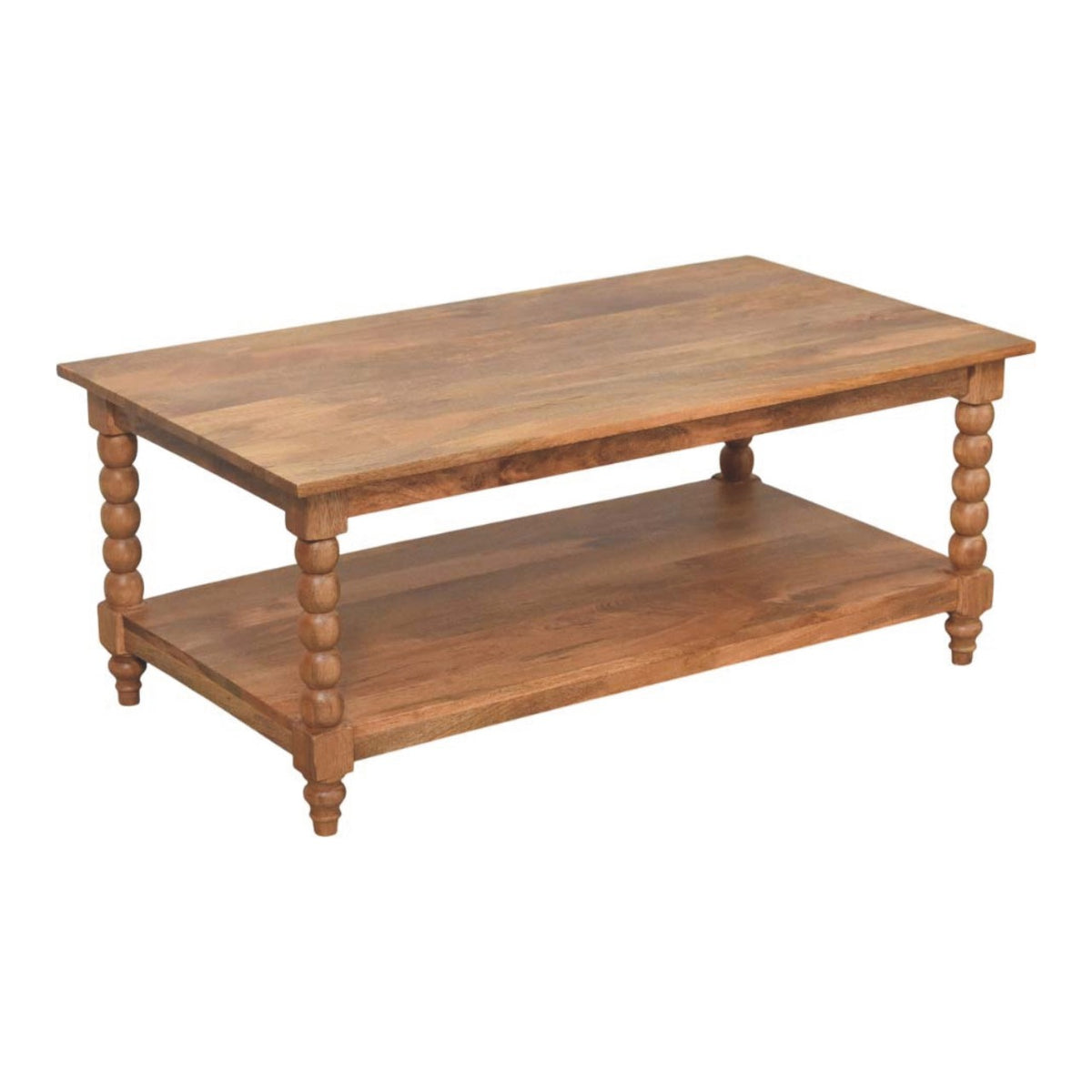 Table basse à pieds torsadés en manguier massif – Miel doré – vue 8
