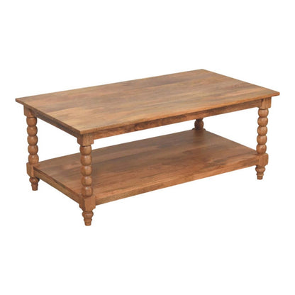 Table basse à pieds torsadés en manguier massif – Miel doré – vue 8