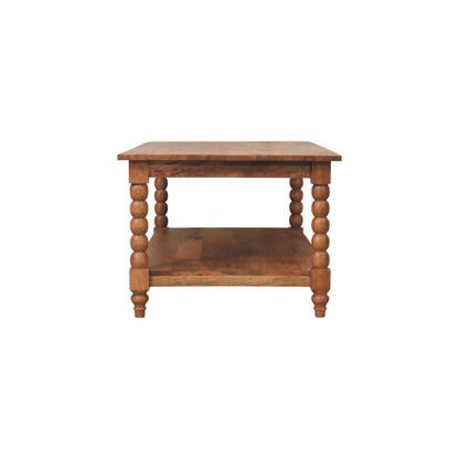Table basse à pieds torsadés en manguier massif – Miel doré – vue 9