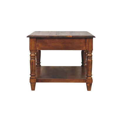 Table basse à pieds tournés et tiroirs en manguier massif – Châtaigne – vue 9