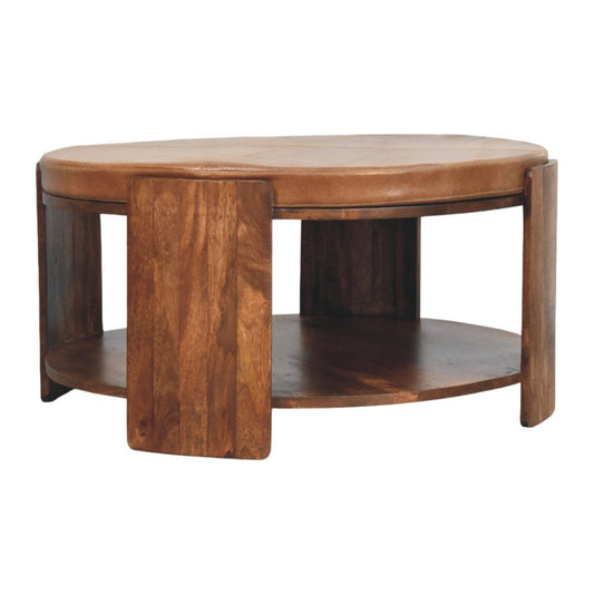 Table basse à plateau cuir en manguier massif – Amande grillée – vue 2