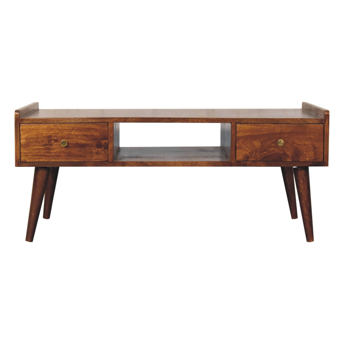 Table basse à rebords relevés en manguier massif – Châtaigne – vue 2