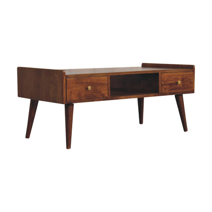 Table basse à rebords relevés en manguier massif – Châtaigne – vue 4