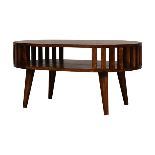 Table basse ajourée esprit japonais en manguier massif – Châtaigne – vue 2