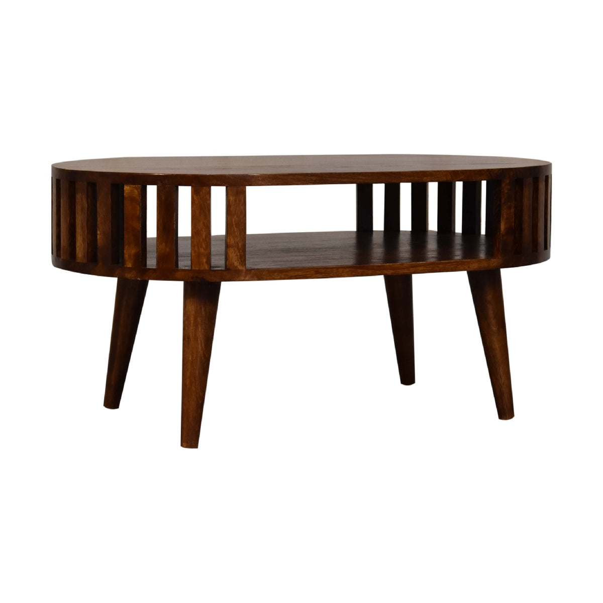 Table basse ajourée esprit japonais en manguier massif – Châtaigne – vue 3