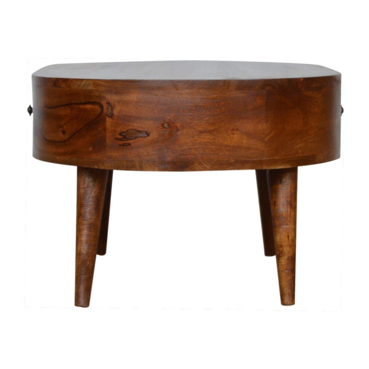 Table basse arrondie 2 tiroirs en manguier massif – Châtaigne – vue 7