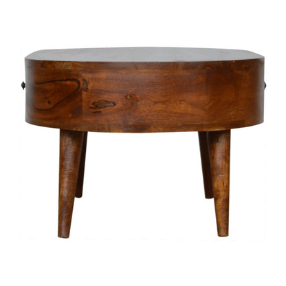 Table basse arrondie 2 tiroirs en manguier massif – Châtaigne – vue 7