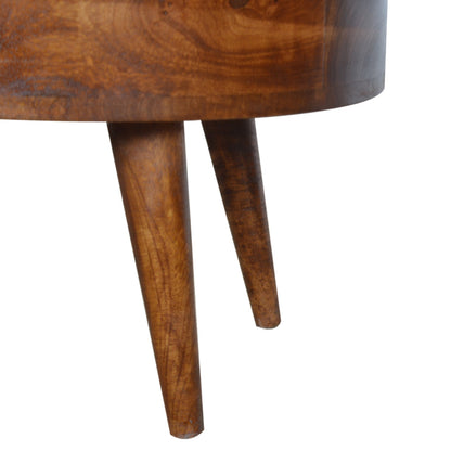 Table basse arrondie 2 tiroirs en manguier massif – Châtaigne – vue 8