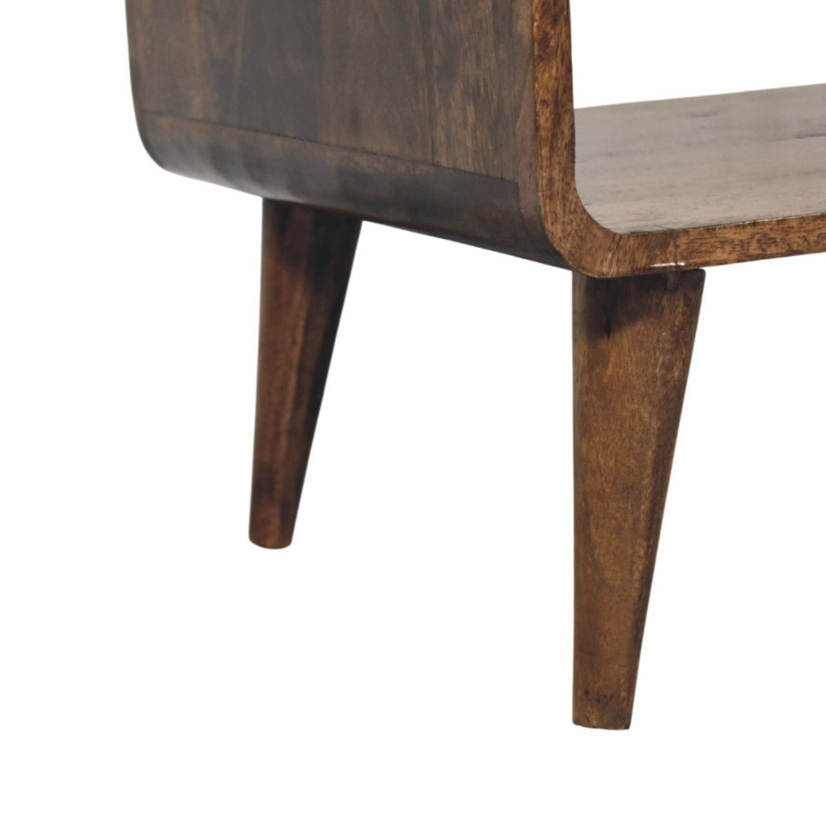Table basse arrondie à étagère en manguier massif – Gris doux – vue 6