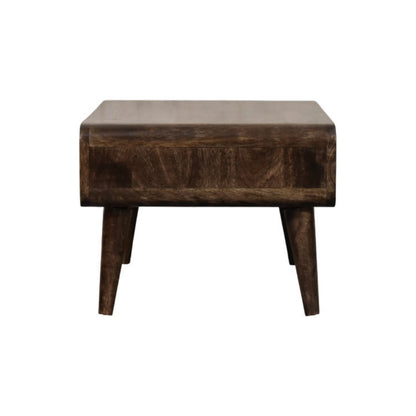 Table basse arrondie à étagère en manguier massif – Gris doux – vue 7