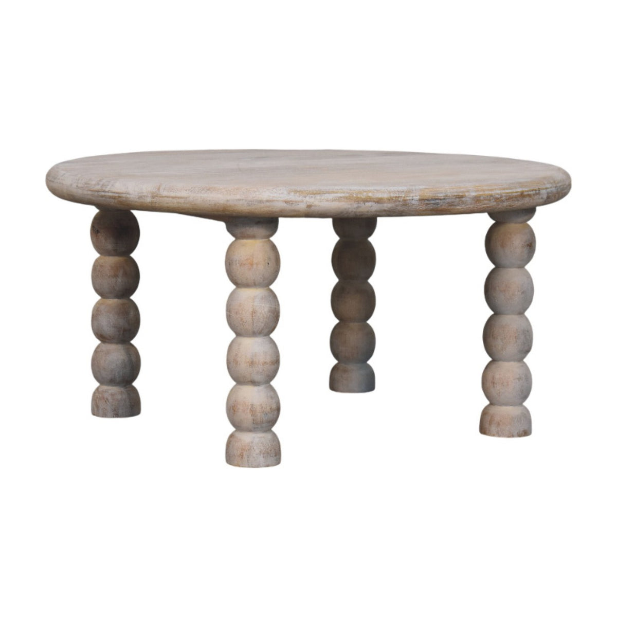 Table basse arrondie à pieds bobine en manguier massif – Naturel – vue 2