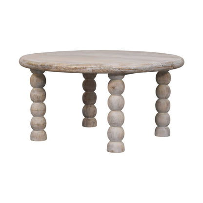 Table basse arrondie à pieds bobine en manguier massif – Naturel – vue 3