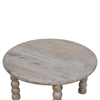 Table basse arrondie à pieds bobine en manguier massif – Naturel – vue 4