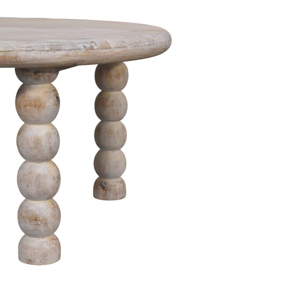 Table basse arrondie à pieds bobine en manguier massif – Naturel – vue 5