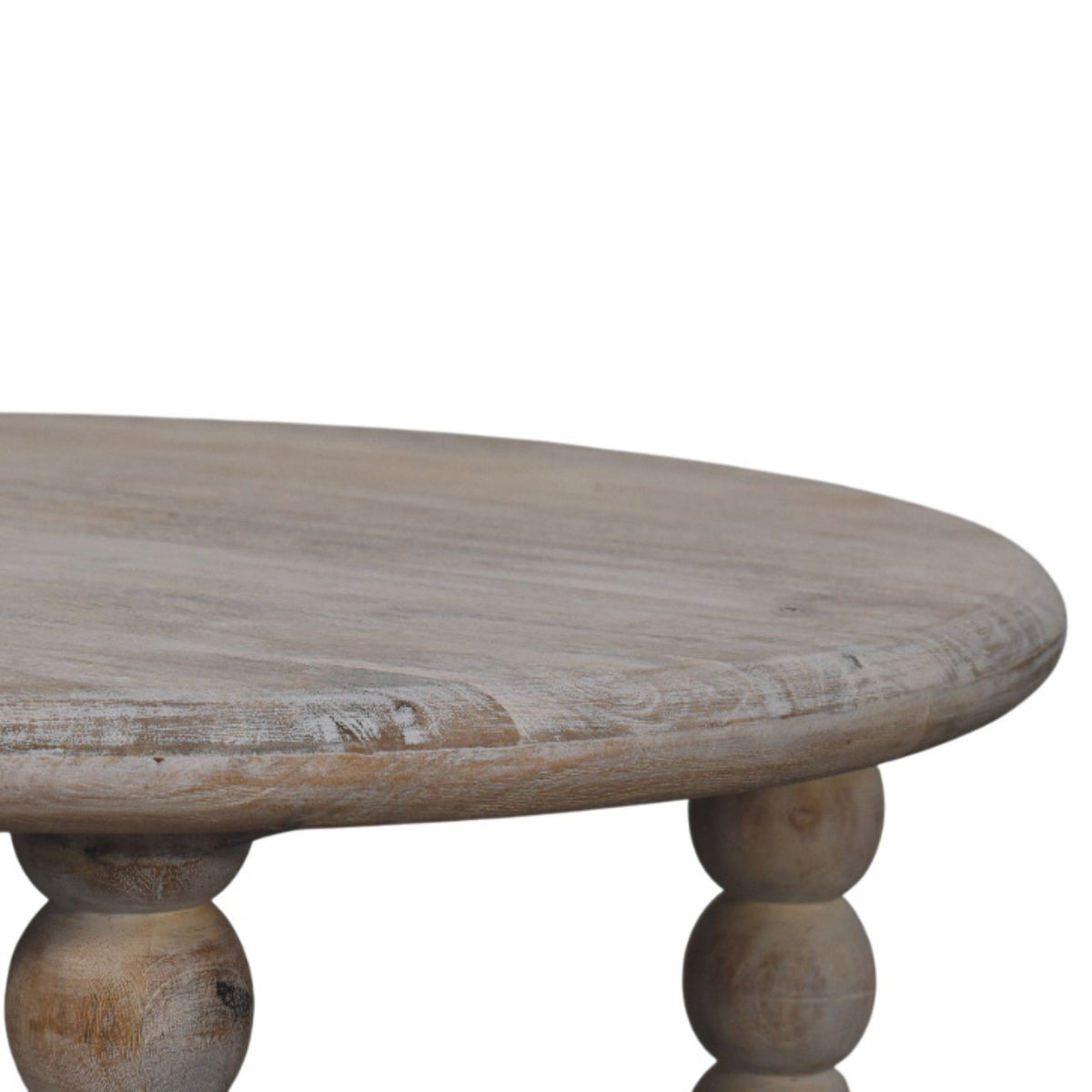 Table basse arrondie à pieds bobine en manguier massif – Naturel – vue 6