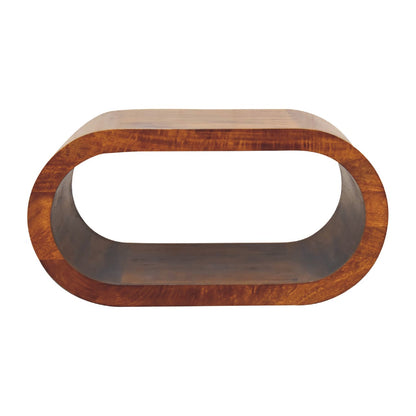 Table basse aux bords arrondis en manguier massif – Châtaigne – vue 2