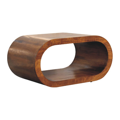 Table basse aux bords arrondis en manguier massif – Châtaigne – vue 4