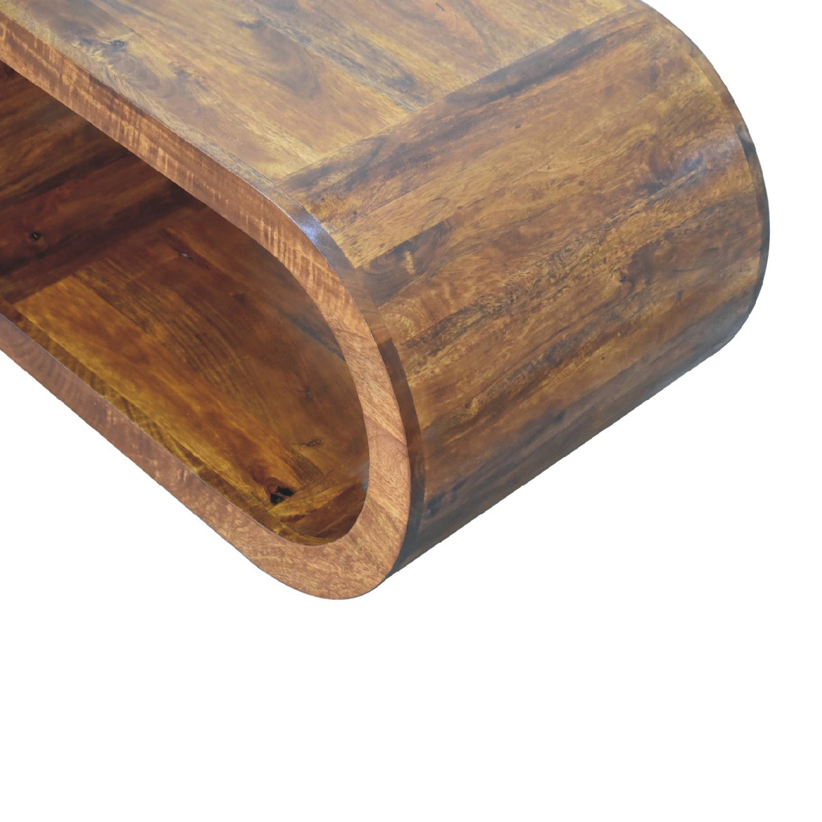 Table basse aux bords arrondis en manguier massif – Châtaigne – vue 8