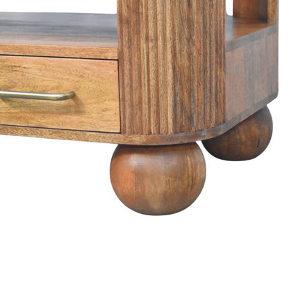 Table basse cannelée à pieds boule en manguier massif – Miel doré – vue 8