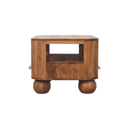 Table basse cannelée à pieds boule en manguier massif – Miel doré – vue 9