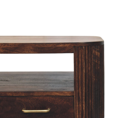 Table basse cannelée à pieds sphériques en manguier massif – Noisette – vue 4