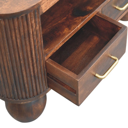 Table basse cannelée à pieds sphériques en manguier massif – Noisette – vue 6
