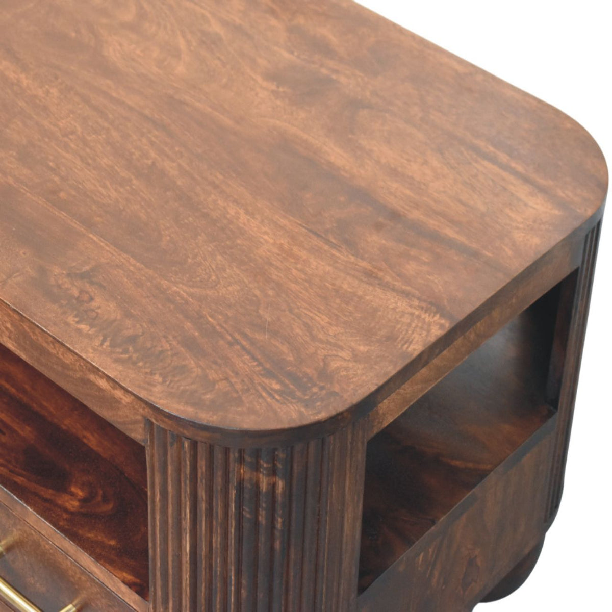Table basse cannelée à pieds sphériques en manguier massif – Noisette – vue 7