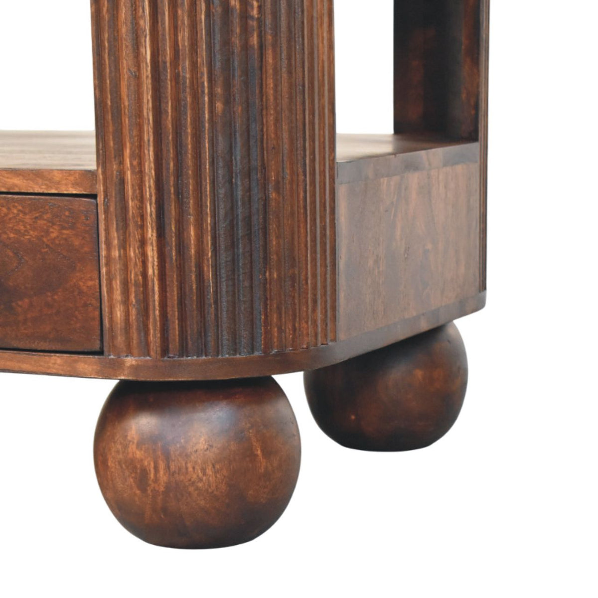 Table basse cannelée à pieds sphériques en manguier massif – Noisette – vue 8