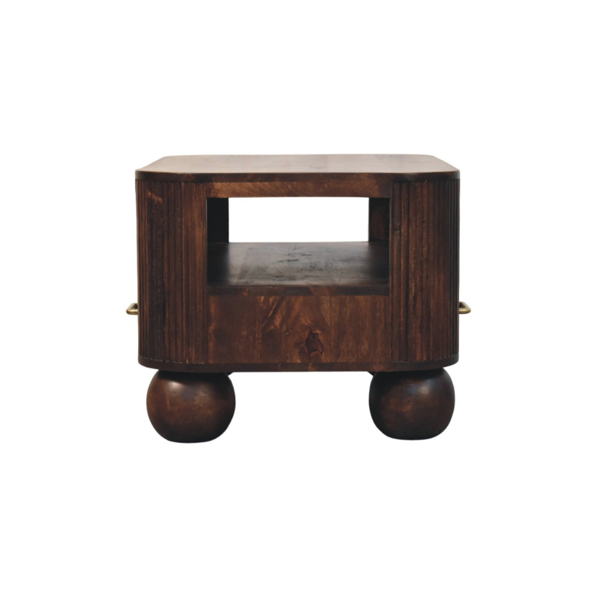 Table basse cannelée à pieds sphériques en manguier massif – Noisette – vue 9