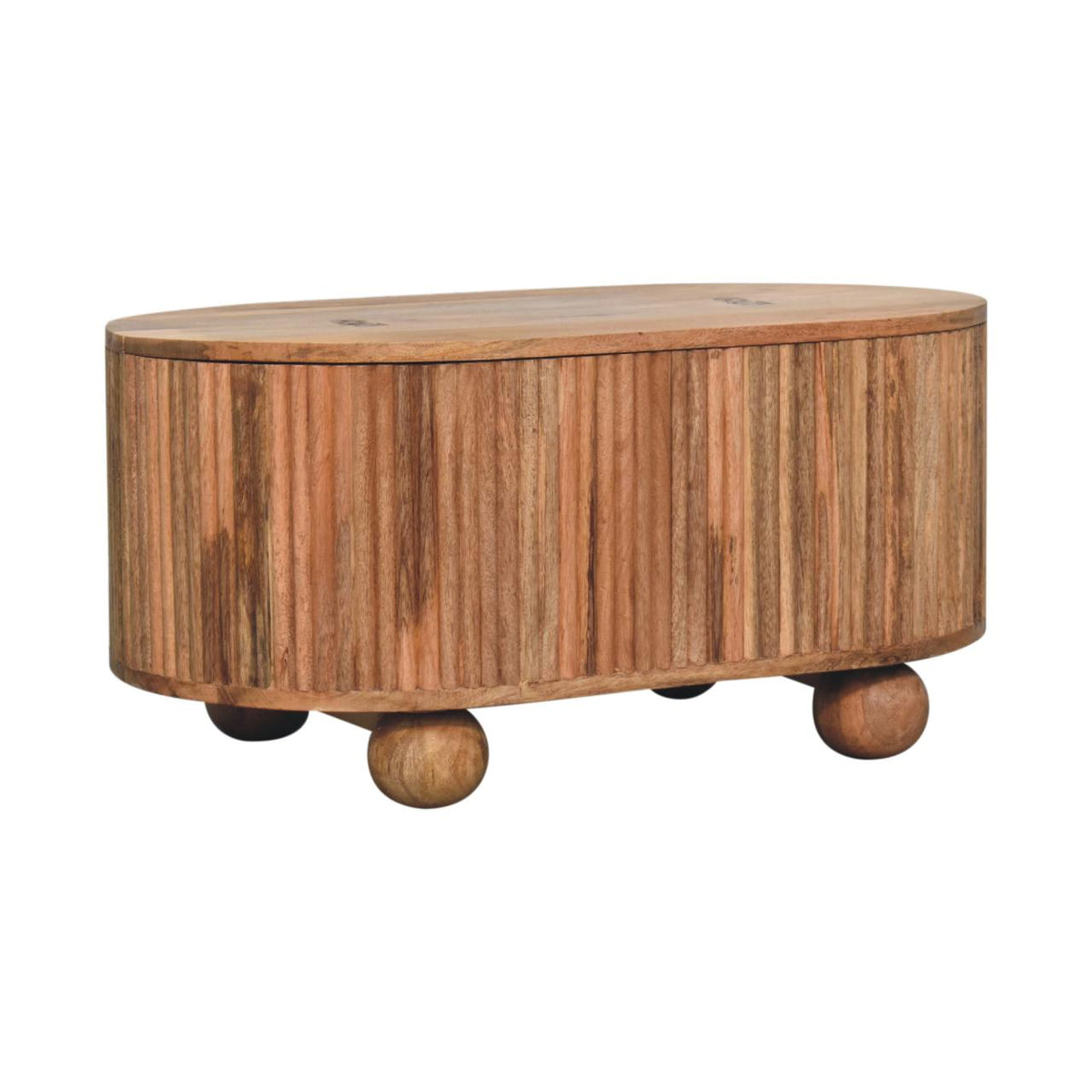 Table basse coffre à pieds boule en manguier massif – Naturel – vue 3
