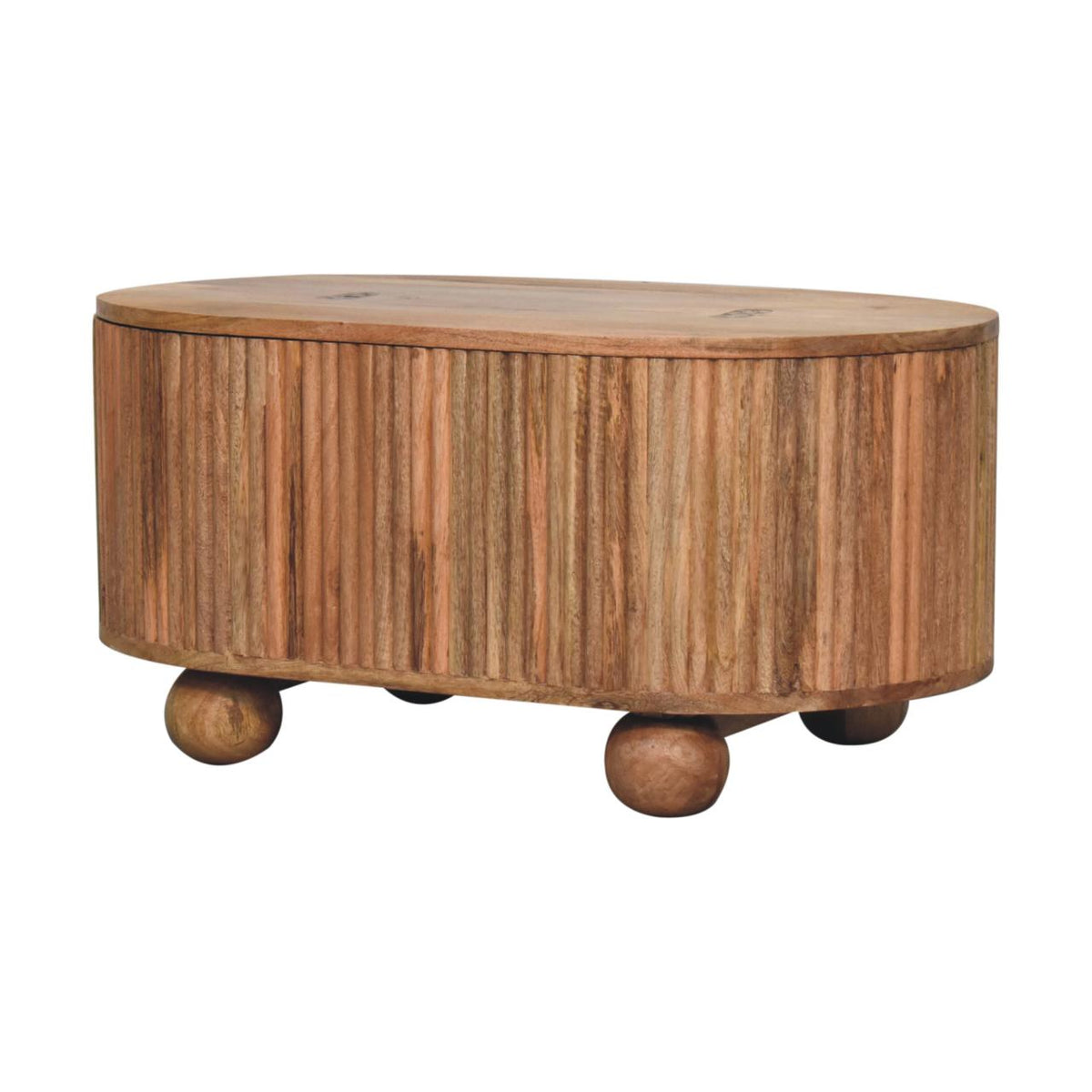 Table basse coffre à pieds boule en manguier massif – Naturel – vue 4