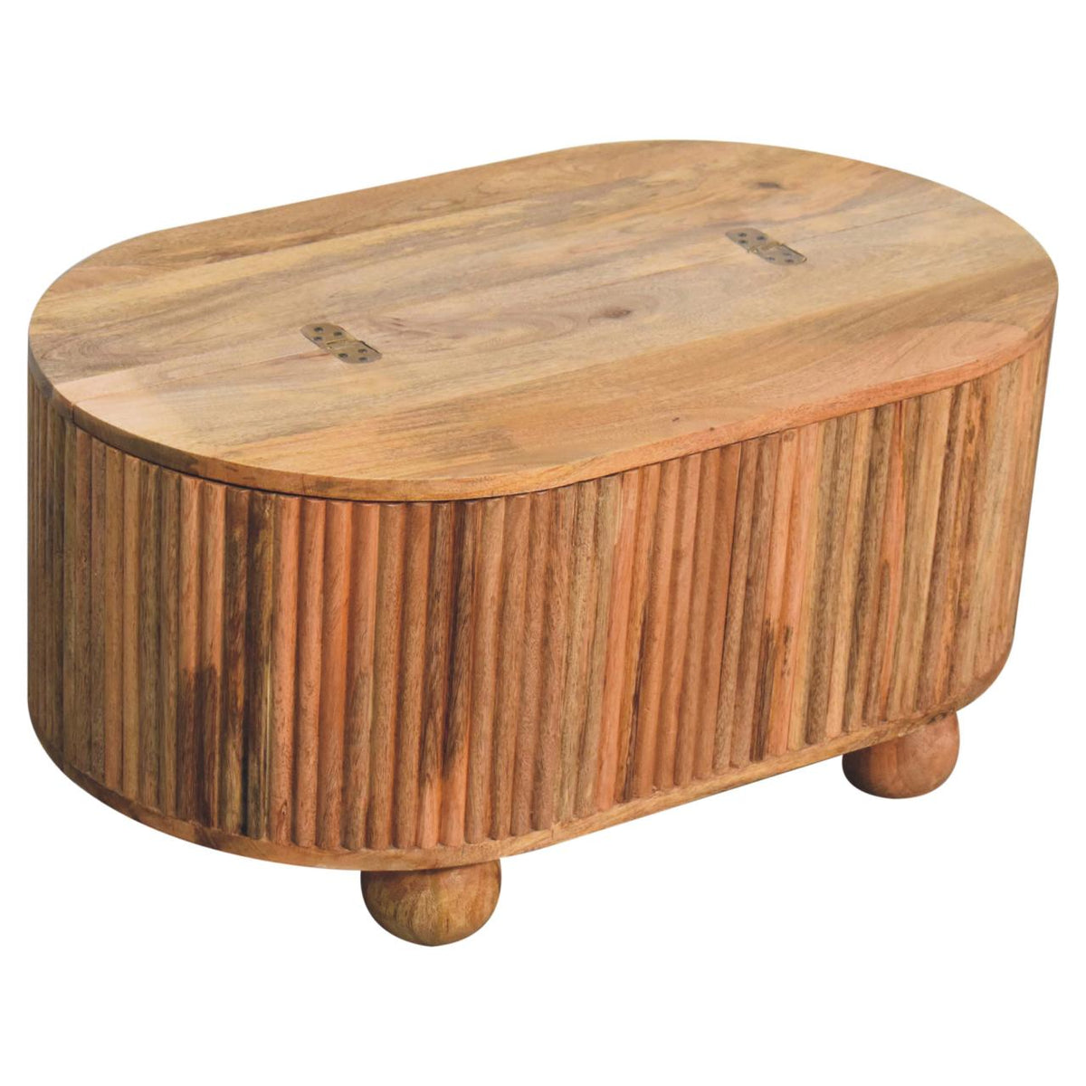 Table basse coffre à pieds boule en manguier massif – Naturel – vue 7