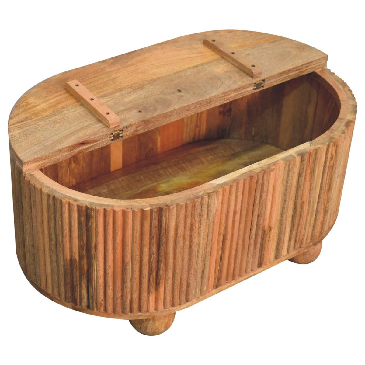 Table basse coffre à pieds boule en manguier massif – Naturel – vue 8