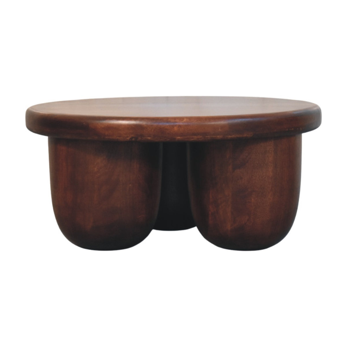 Table basse galbée à pieds piliers en manguier massif – Brun rouge – vue 2