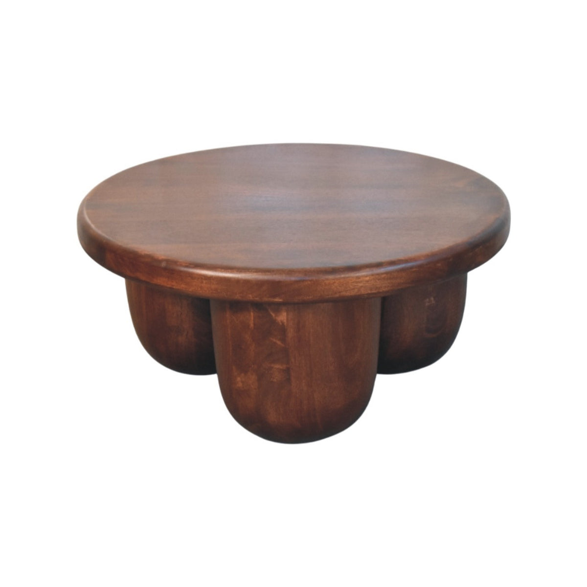 Table basse galbée à pieds piliers en manguier massif – Brun rouge – vue 3