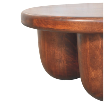 Table basse galbée à pieds piliers en manguier massif – Brun rouge – vue 6