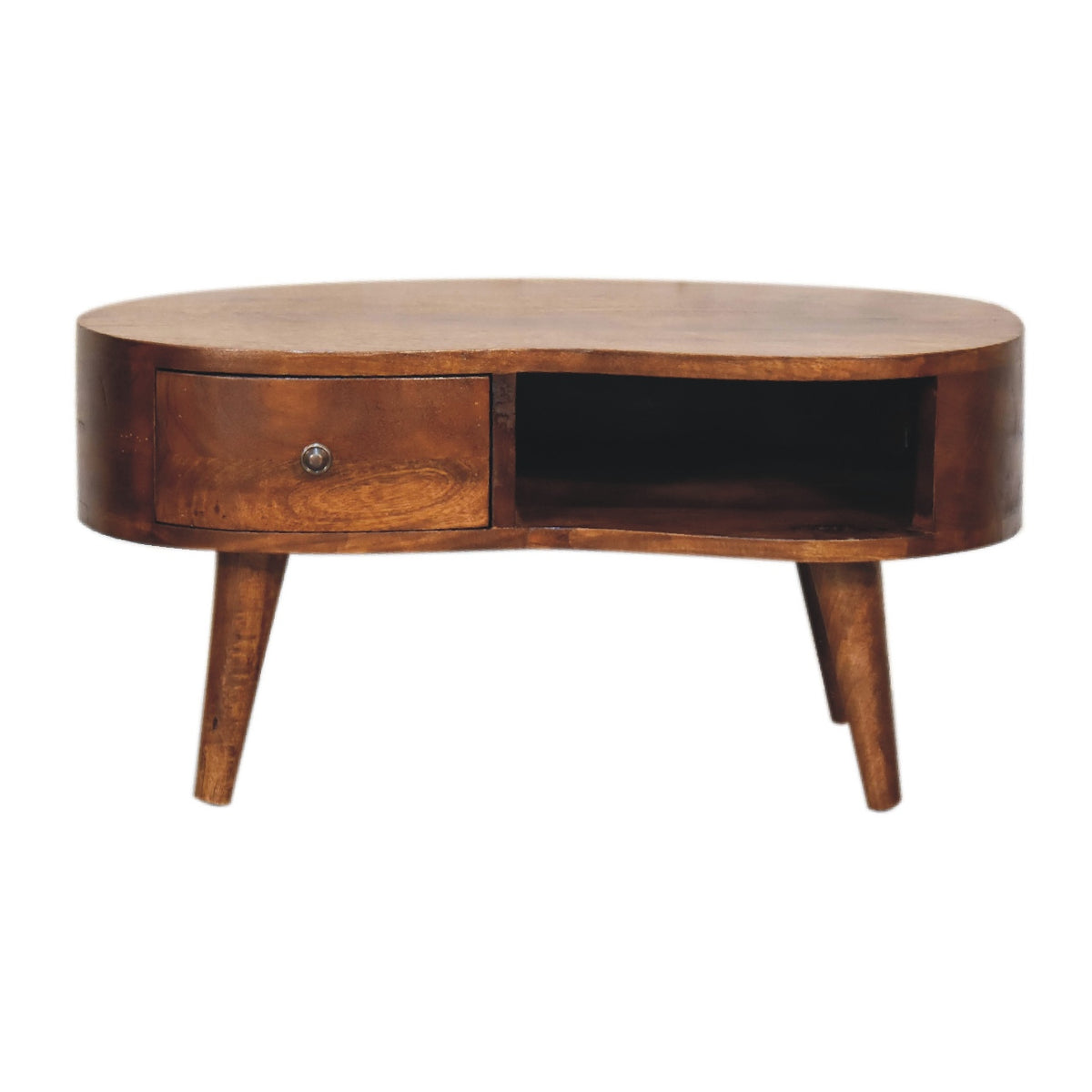 Table basse mini ondulée à tiroir en manguier massif – Châtaigne – vue 2