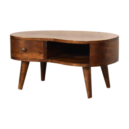 Table basse mini ondulée à tiroir en manguier massif – Châtaigne – vue 3