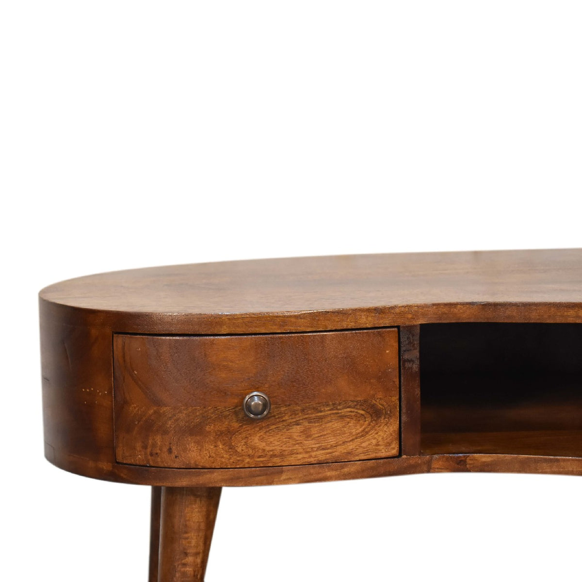 Table basse mini ondulée à tiroir en manguier massif – Châtaigne – vue 5