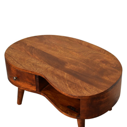 Table basse mini ondulée à tiroir en manguier massif – Châtaigne – vue 6