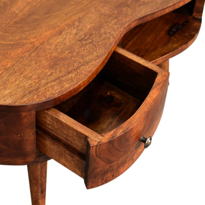 Table basse mini ondulée à tiroir en manguier massif – Châtaigne – vue 7